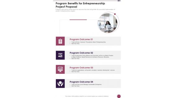 Program Benefits For Entrepreneurship Project Proposal One Pager Sample Example Document