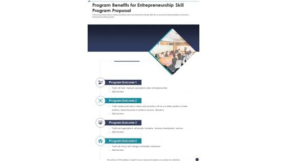 Program Benefits For Entrepreneurship Skill Program Proposal One Pager Sample Example Document