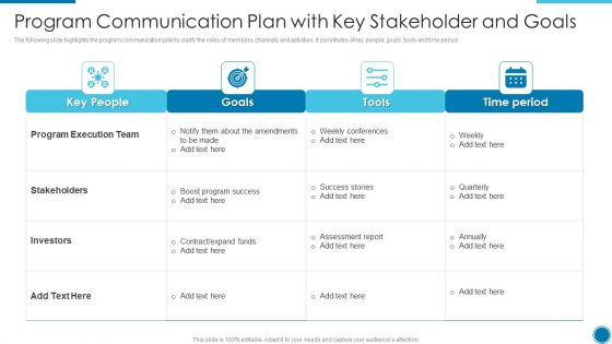 Program Communication Plan With Key Stakeholder And Goals Microsoft PDF