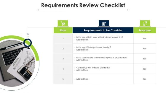 Program Evaluation Templates Bundle Requirements Review Checklist Ppt Template PDF