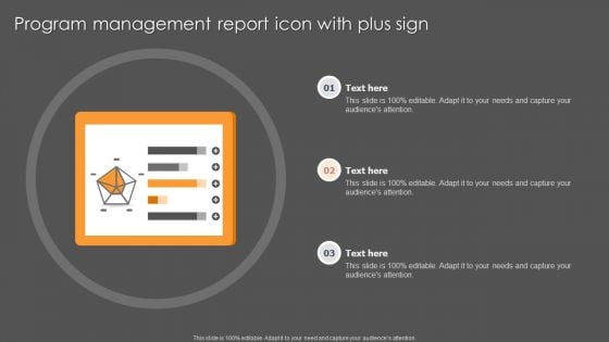 Program Management Report Icon With Plus Sign Ppt Pictures Designs Download PDF