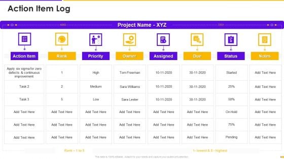 Program Management Timetable Bundle Action Item Log Ppt File Information PDF