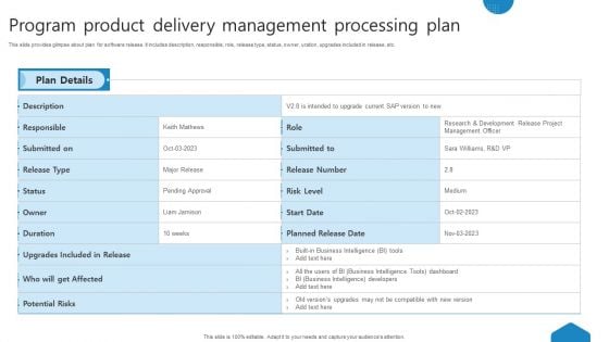 Program Product Delivery Management Processing Plan Ppt Gallery Outfit PDF