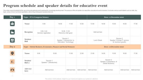 Program Schedule And Speaker Details For Educative Event Guidelines PDF