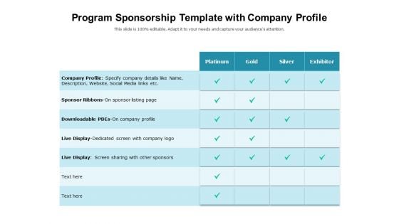 Program Sponsorship Template With Company Profile Ppt PowerPoint Presentation Gallery Example Introduction PDF