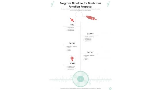 Program Timeline For Musicians Function Proposal One Pager Sample Example Document