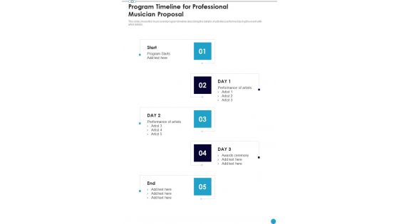 Program Timeline For Professional Musician Proposal One Pager Sample Example Document