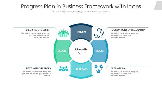 Progress Plan In Business Framework With Icons Ppt PowerPoint Presentation File Objects PDF