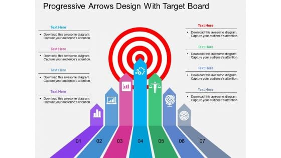 Progressive Arrows Design With Target Board Powerpoint Template