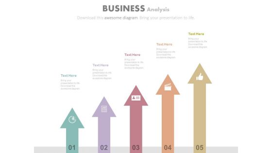 Progressive Arrows With Icons For Growth Analysis Powerpoint Slides