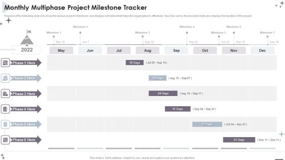 Project Administration Bundle Monthly Multiphase Project Milestone Tracker Mockup PDF