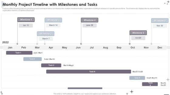 Project Administration Bundle Monthly Project Timeline With Milestones And Tasks Mockup PDF