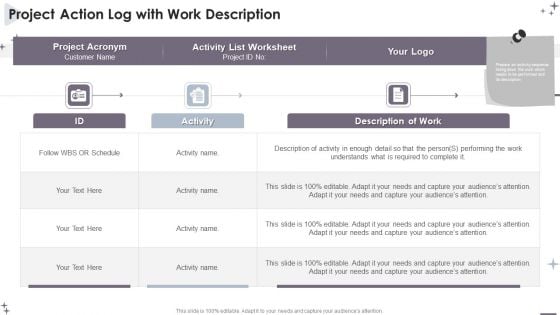 Project Administration Bundle Project Action Log With Work Description Formats PDF