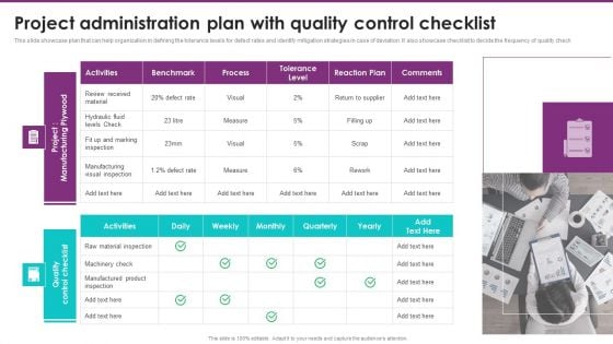 Project Administration Plan With Quality Control Checklist Themes PDF