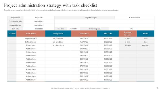 Project Administration Strategy Ppt PowerPoint Presentation Complete Deck With Slides Slide48