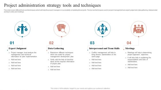 Project Administration Strategy Tools And Techniques Summary PDF