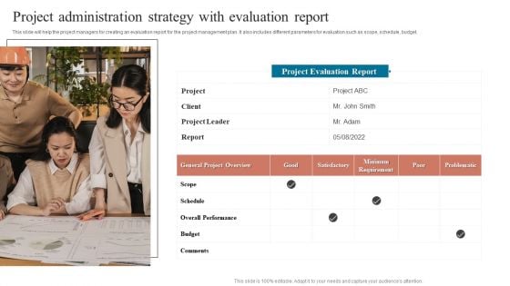 Project Administration Strategy With Evaluation Report Ideas PDF