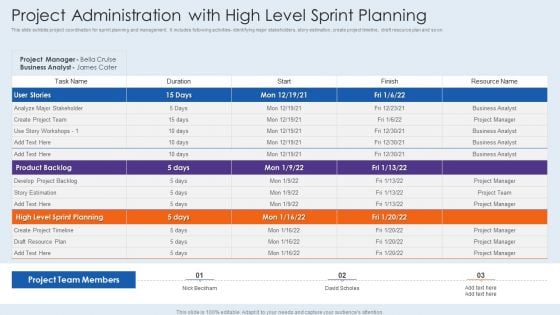 Project Administration With High Level Sprint Planning Slides PDF Project Administration With High Level Sprint Planning Slides PDF