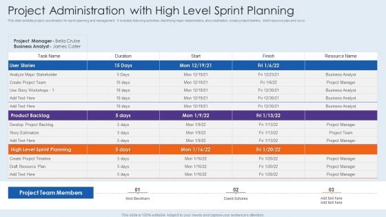 Project Administration With High Level Sprint Planning Slides PDF