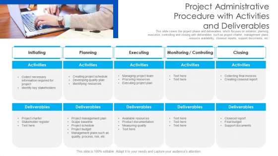 Project Administrative Procedure With Activities And Deliverables Ppt PowerPoint Presentation File Portfolio PDF