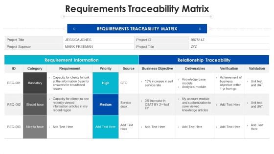 Project Assessment Templates Bundle Requirements Traceability Matrix Ppt Slides Show PDF