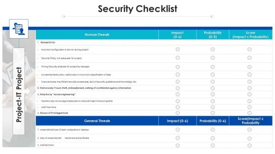 Project Assessment Templates Bundle Security Checklist Ppt Gallery Information PDF