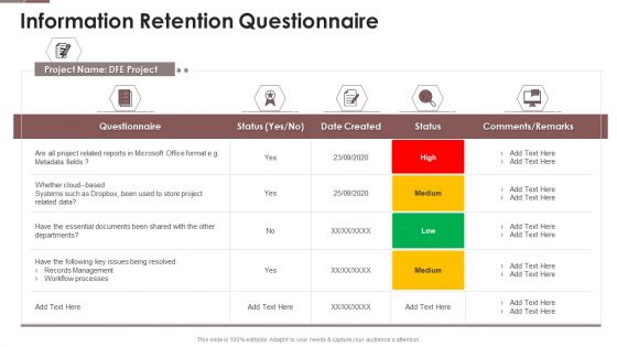 Project Assistance Templates Bundle Information Retention Questionnaire Brochure PDF