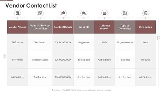 Project Assistance Templates Bundle Vendor Contact List Ppt Inspiration Guidelines PDF