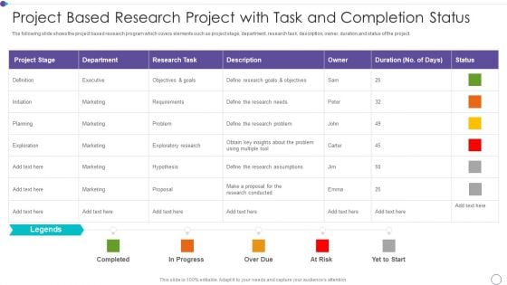 Project Based Research Project With Task And Completion Status Professional PDF