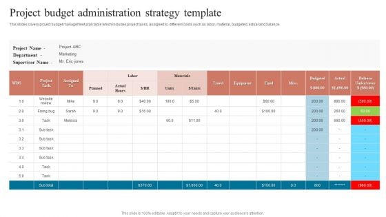 Project Budget Administration Strategy Template Sample PDF