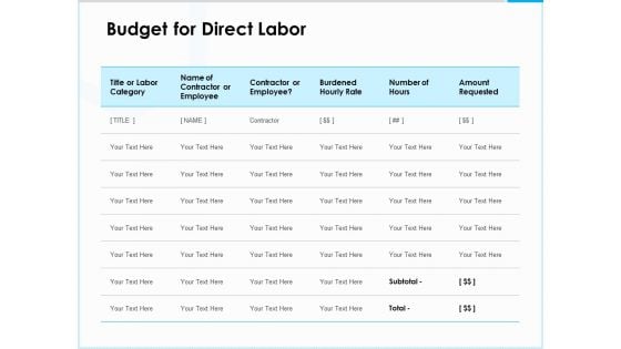 Project Budget Budget For Direct Labor Ppt PowerPoint Presentation Icon Slide PDF