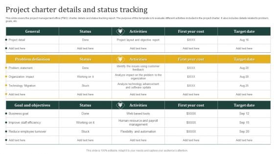 Project Charter Details And Status Tracking Ideas PDF