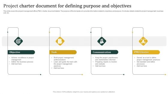 Project Charter Document For Defining Purpose And Objectives Inspiration PDF