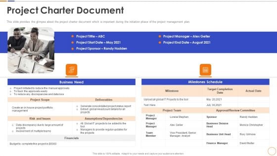 Project Charter Document Ppt Professional Maker PDF