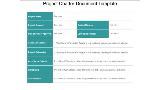 Project Charter Document Template Ppt PowerPoint Presentation Inspiration Diagrams