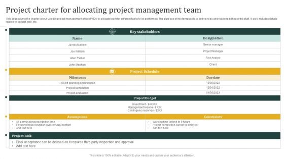 Project Charter For Allocating Project Management Team Professional PDF