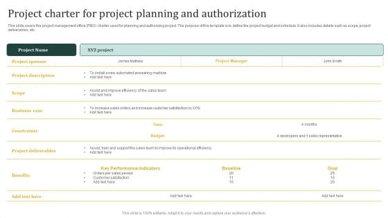 Project Charter For Project Planning And Authorization Demonstration PDF