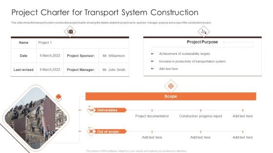 Project Charter For Transport System Construction Microsoft PDF