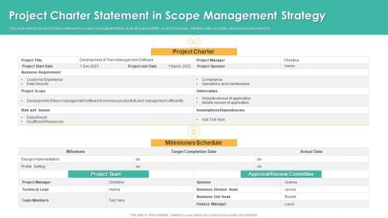 Project Charter Statement In Scope Management Strategy Introduction PDF