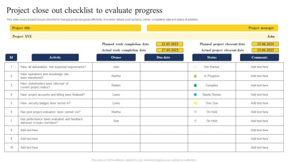 Project Close Out Checklist To Evaluate Progress Themes PDF Project Close Out Checklist To Evaluate Progress Themes PDF