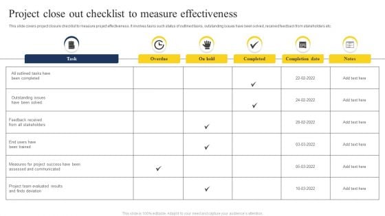 Project Close Out Checklist To Measure Effectiveness Diagrams PDF