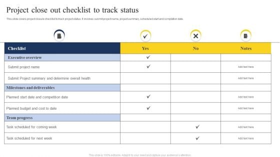 Project Close Out Checklist To Track Status Introduction PDF