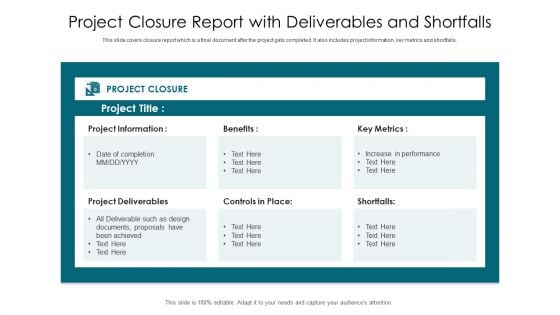 Project Closure Report With Deliverables And Shortfalls Ppt Summary Show PDF