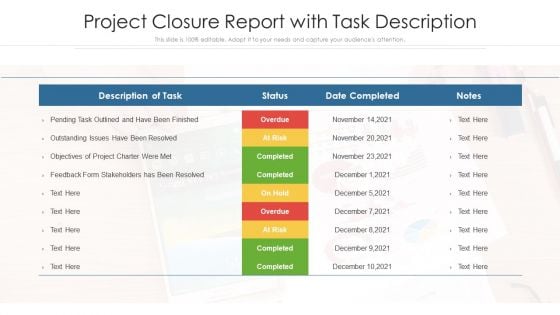 Project Closure Report With Task Description Ppt Information PDF