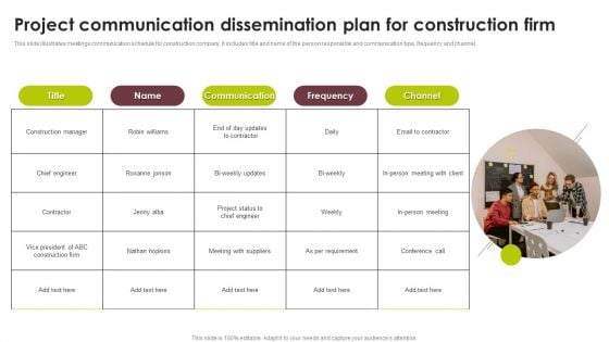 Project Communication Dissemination Plan For Construction Firm Sample PDF