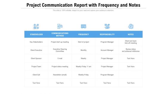 Project Communication Report With Frequency And Notes Ppt PowerPoint Presentation Outline Design Templates PDF