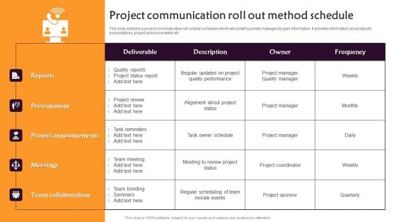 Project Communication Roll Out Method Schedule Slides PDF