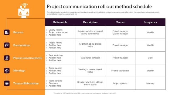 Project Communication Roll Out Method Schedule Slides PDF Project Communication Roll Out Method Schedule Slides PDF