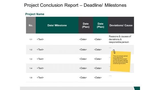 Project Conclusion Report Deadline Milestones Milestone Ppt PowerPoint Presentation Outline Ideas