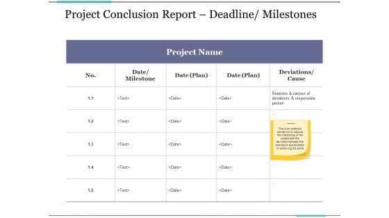 Project Conclusion Report Deadline Milestones Ppt PowerPoint Presentation Infographics Topics